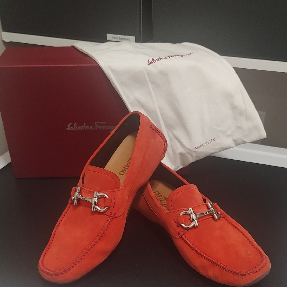 Salvatore Ferragamo Men's Bright Orange Loafers